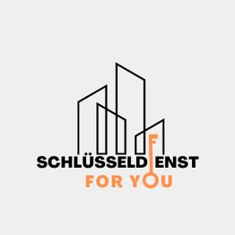 Logo mit stilisierten Gebäuden, Text: "Schlüsseldienst For You".