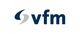 Logo mit dunkelblauem "vfm" und geschwungenem grauen, blauen Element links.