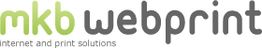 Logo von mkb webprint mit dem Slogan "internet and print solutions" in Schwarz und Grün.