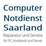 Text: "Computer Notdienst Saarland, Reparatur und Service für PC, Notebook und Server."