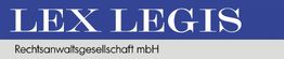 Logo mit der Aufschrift "LEX LEGIS Rechtsanwaltsgesellschaft mbH" auf blauem Hintergrund.