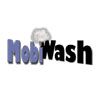 Logo mit Text "MobiWash", über "i" eine Seifenblase, blauer und schwarzer Schrift.