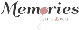 Schriftzug "Memories", "GIFTS & MORE" mit rosa Luftballon als Buchstabe 'o'.