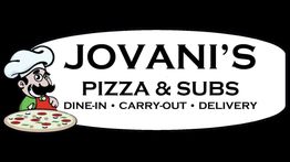 Jovani's Pizza & Subs logo with a chef and a pizza, offers dine-in, carry-out, and delivery.
