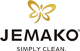 Jemako-Logo mit Schmetterlingssymbol und dem Slogan "Simply Clean" darunter.