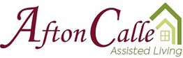 Text logo: "Afton Callie Assisted Living" with a green house icon.