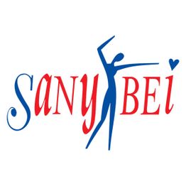 Logo con testo "SANY BEI" e figura stilizzata di una persona in blu e rosso.
