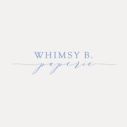 "Whimsy B. Paperie" logo in elegant blue script on a white background.