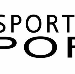 Schwarzer Text "SPORT" auf weißem Hintergrund, der an beiden Rändern abgeschnitten ist.