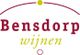 Logo van Bensdorp wijnen, tekst in rood en geel met gestileerde bogen.