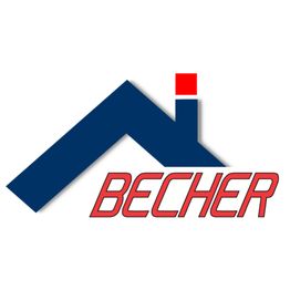 Logo mit dunkelblauem Dach und rotem Schornstein, darunter der Schriftzug "BECHER" in Rot.