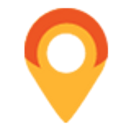 Pictogram van een oranje en gele locatiepin met een middelpunt.