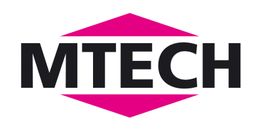 Logo mit dem Text "MTECH" in Schwarz auf weißem Hintergrund mit magentaroten Akzenten.