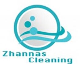 Zhannas Cleaning logo with blue circles and swoosh inside an oval outline.