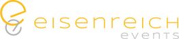 Logo mit der Aufschrift "eisenreich events" in gelber Schrift und stilisiertem "e".