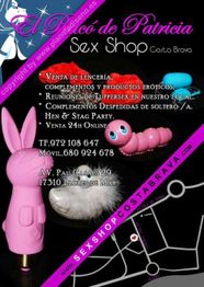 Publicidad de sex shop con juguetes eróticos, dirección y contacto en Lloret de Mar.
