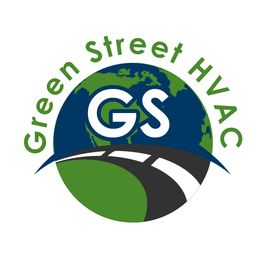 Green Street HVAC logo featuring a globe, road, and "GS" letters.
