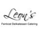 Textlogo: "Leon's Feinkost Delikatessen Catering" in eleganter Schrift auf weißem Hintergrund.