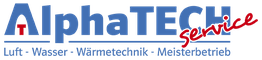 Logo von AlphaTECH Service, spezialisiert auf Luft, Wasser und Wärmetechnik. Text: Meisterbetrieb.