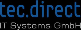 Logo "tec.direct IT Systems GmbH" in blau auf schwarzem Hintergrund.