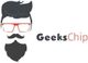 Cartoon man with glasses, mustache, and beard beside "GeeksChip" text logo.