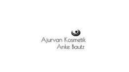 Schwarz-weißes Logo von Ajurvan Kosmetik Anke Bautz mit stilisiertem kreisförmigem Symbol.