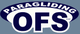 Logo mit "PARAGLIDING OFS" in Weiß und Dunkelblau auf grauem Hintergrund.
