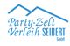 Logo mit zwei blauen Zeltlinien, Text: "Party-Zelt Verleih SEIBERT GmbH".