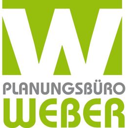 Grünes Logo mit großem "W", darunter Text: "Planungsbüro Weber" in Grau und Grün.