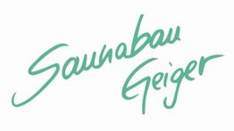 "Logo mit der Aufschrift 'Saunabau Geiger' in grüner, geschwungener Schrift."