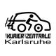 Logo der Kurier Zentrale Karlsruhe mit stilisiertem Auto und Person.