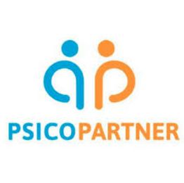 Logotipo de Psicopartner con figuras humanas estilizadas en azul y naranja.