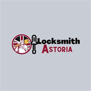 Astoria Locksmith logo with a knight image and key graphic.