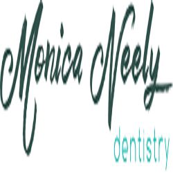 Handwritten-style logo saying "Monica Neely Dentistry" in dark green and teal text.