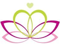 Lotusblume mit Herzmotiv in Grün und Pink.