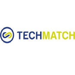 Logo van TechMatch met blauw-groene tekst en een rond symbool links.