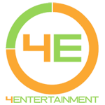 Logo con cerchio arancione e verde, lettere "4E" al centro, scritta "Entertainment" in basso.