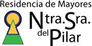 Logotipo de "Residencia de Mayores Ntra. Sra. del Pilar" con símbolo triangular y circular.