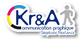 Logo Kr&A avec texte "communication graphique, graphiste freelance" et silhouette grise.