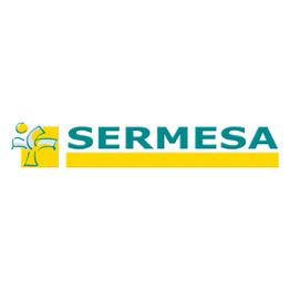 Logotipo de SERMESA con letras verdes y un símbolo de persona en amarillo y verde.