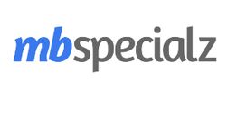 Logo mit Schriftzug "mbspecialz" in blauer und grauer Schrift.