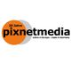 Logo von Pixnetmedia, orange Kreis, Text: "20 Jahre, active in Europe - made in Germany".