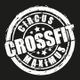 Logo mit weißem Text "Circus Maximus CrossFit" auf schwarzem Hintergrund, im Stempelstil.