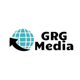 Logo mit blauer Weltkugel und Pfeil, daneben steht "GRG Media".