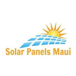 Logo of Solar Panels Maui with sun and blue solar panel design.