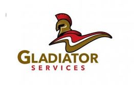 Logo of Gladiator Services featuring a stylized helmet and red, gold, and black colors.