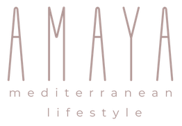 Texto "Amaya Mediterranean Lifestyle" en tipografía estilizada.