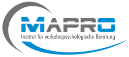 Logo von MAPRO, Institut für verkehrspsychologische Beratung, in Blau und Grau.