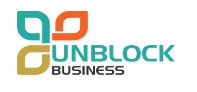 Logo with colorful abstract shapes and the text "UNBLOCK BUSINESS" below.