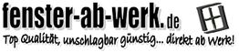 Logo von fenster-ab-werk.de mit Slogan: "Top Qualität, unschlagbar günstig... direkt ab Werk!"